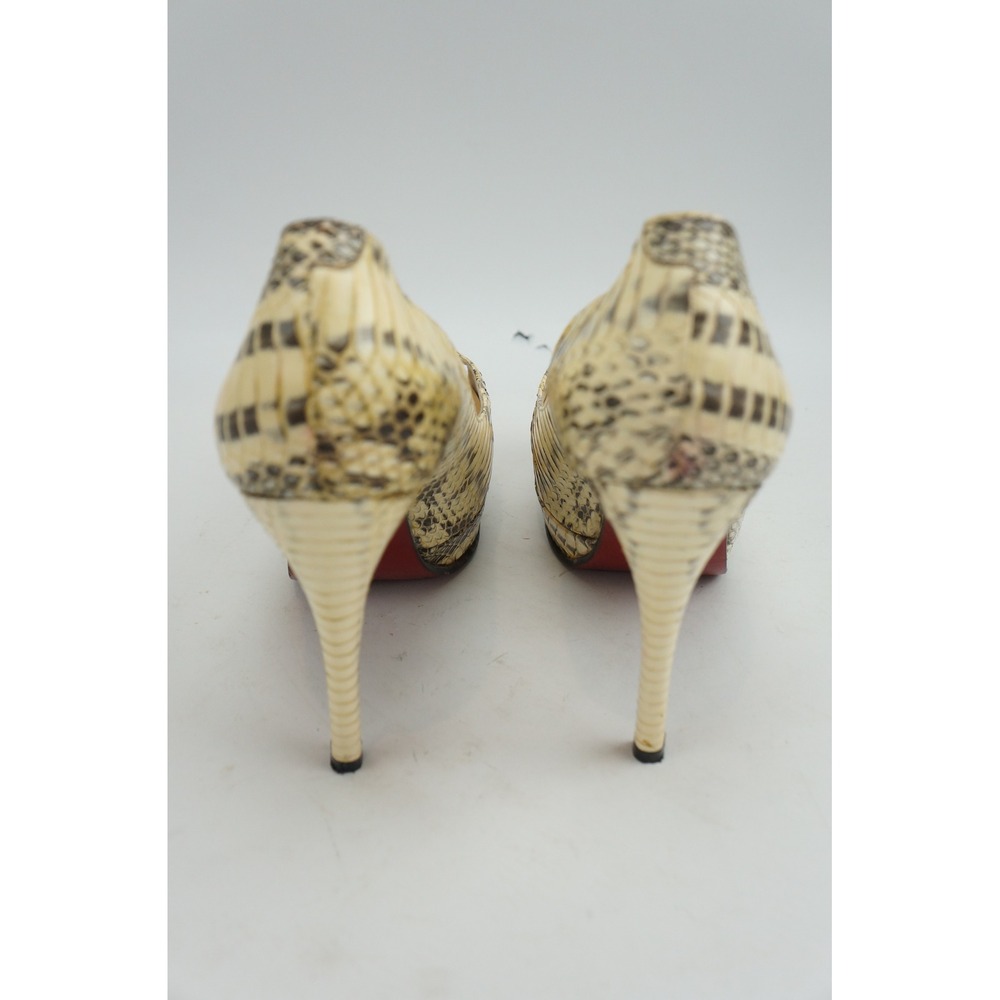 Christian Louboutin Pumps 38 Beige Python Snakeskin Lady Peep Platform Heels VGC - Picture 5 of 8